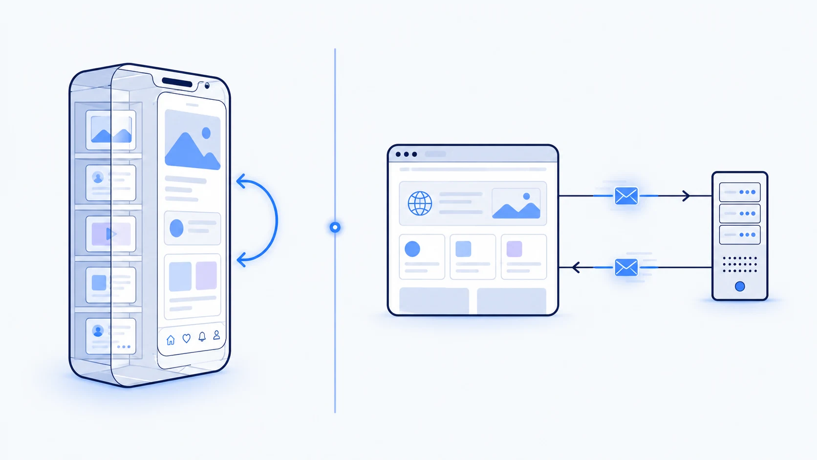 The difference between an app's screens stored on the phone and a website loading from the network every time