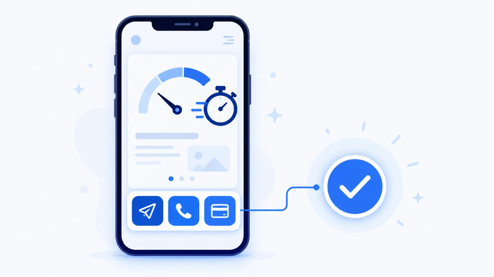 A fast mobile website with a one-tap Telegram button and payment that carries the customer to a completed request